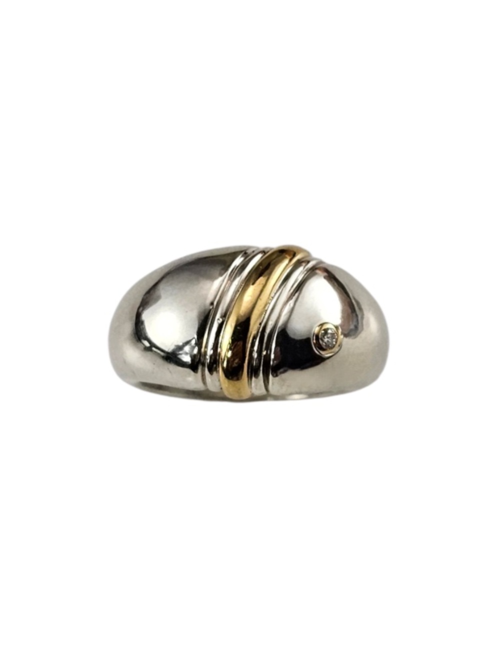 Movado Sterling Silver/18K Yellow Gold and Diamond Dome Ring Size 5.5 #24656